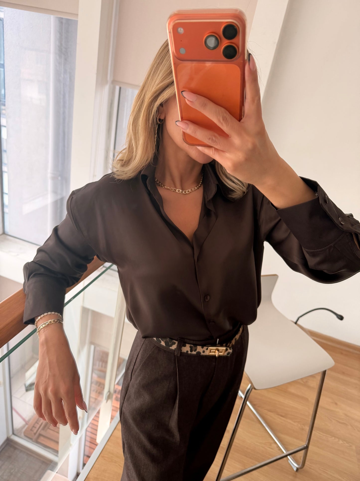 Acı Kahve Dökümlü Pamuk Saten Gömlek