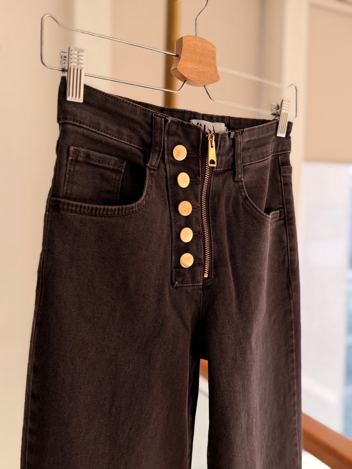 Yıkanmış Likralı Acı Kahve Fermuarlı Jean