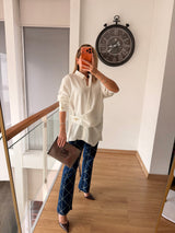 Gold Detaylı Premium Pamuklu Tencel Beyaz Gömlek