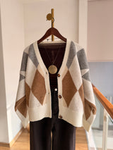 Baklava Desenli Ekru&Bej Kahve Hırka