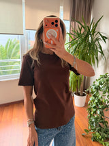 Basic Bisiklet Yaka %100 Pamuk Acı Kahve Tshirt