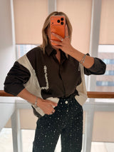 Taş Detaylı Premium Gömlek&Triko Ekru&Kahve