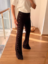 Acı Kahve Zımbalı İspanyol Paça Pantolon Tayt