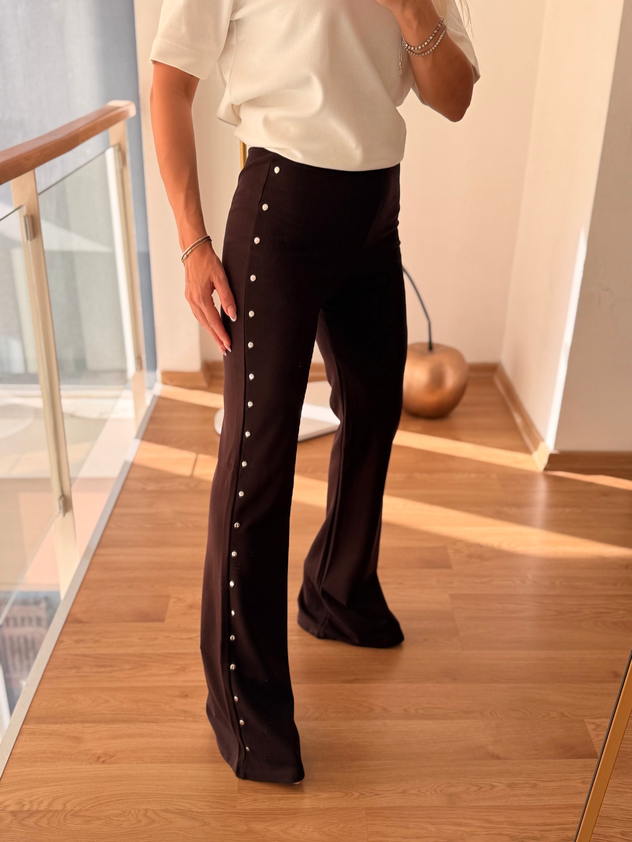 Acı Kahve Zımbalı İspanyol Paça Pantolon Tayt