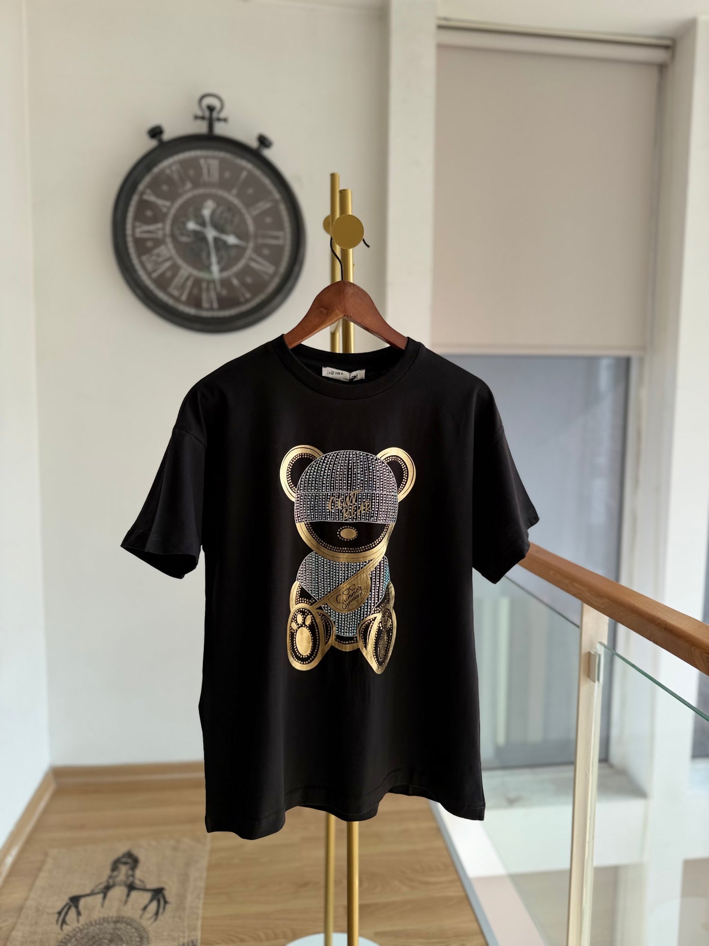Shiny Bear %100 Cotton Siyah Tshirt