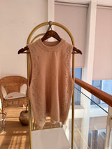 Pastel Bej Taş İşlemeli Triko Süveter Kazak