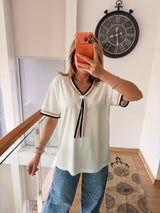 Örme Denizci Yaka Beyaz %100 Cotton Tshirt