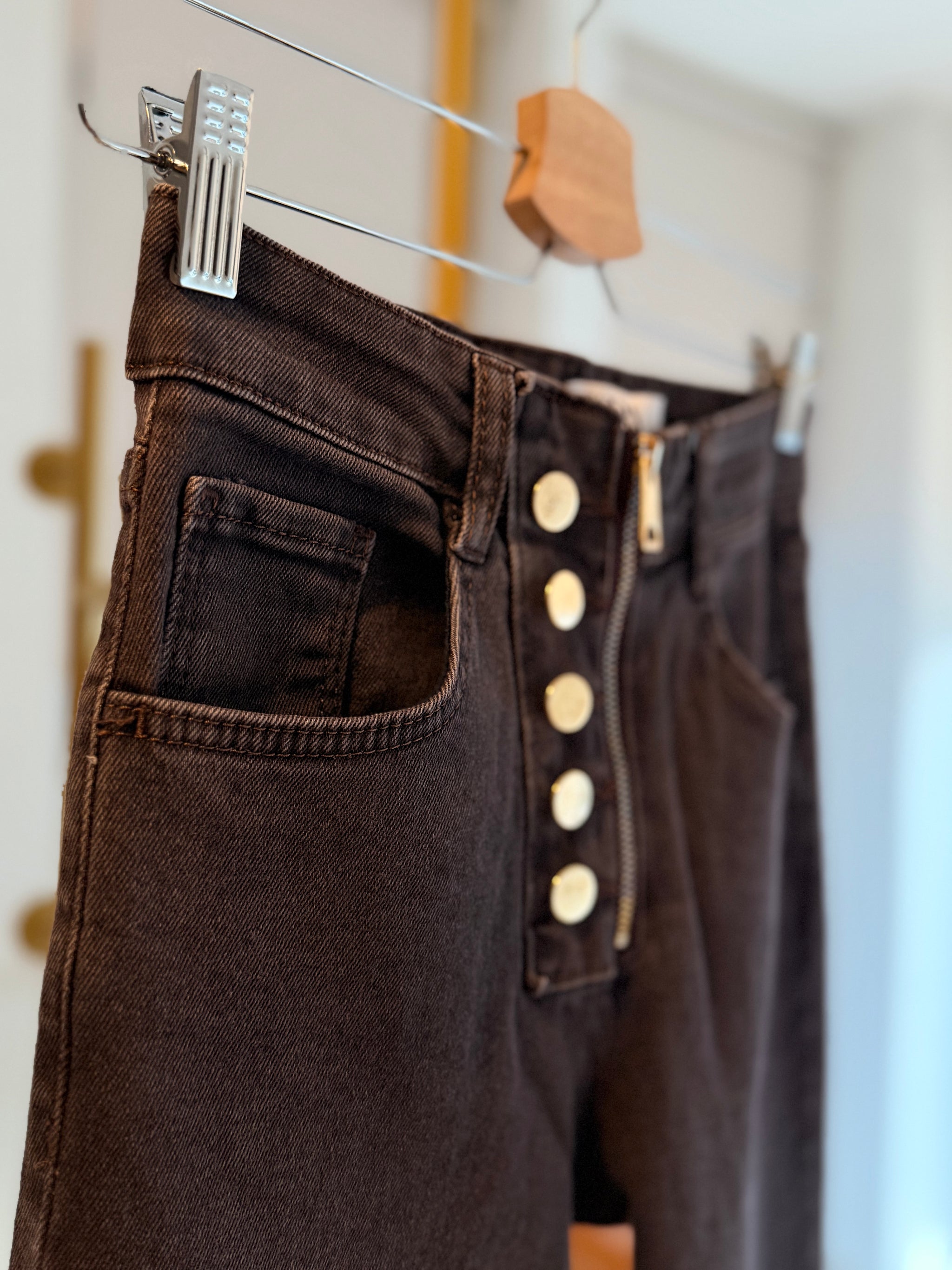 Yıkanmış Likralı Acı Kahve Fermuarlı Jean