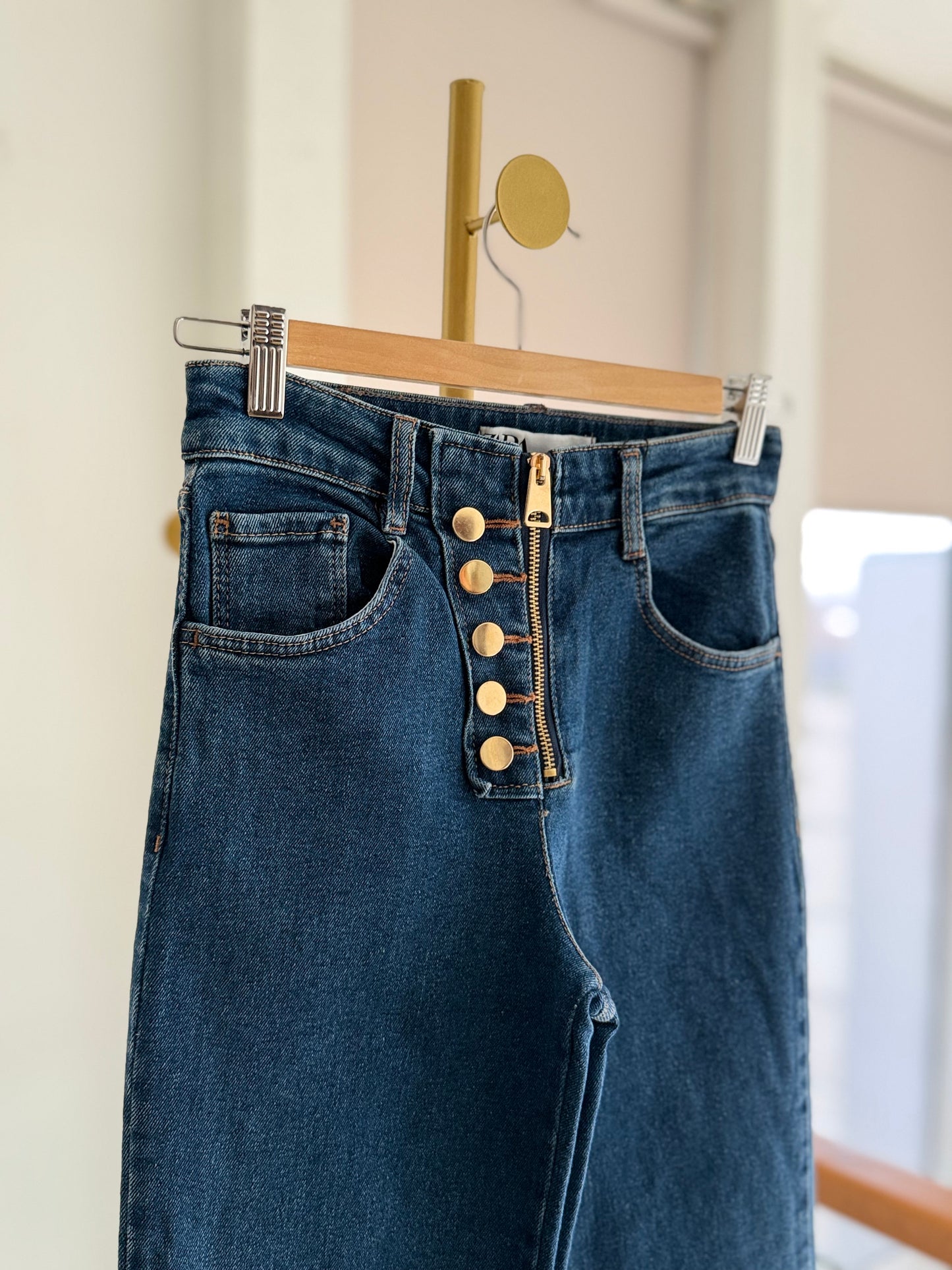 Yıkanmış Likralı Fermuarlı Mavi Jean