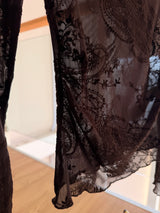 Acı Kahve Tül Desenli Şifon Bluz