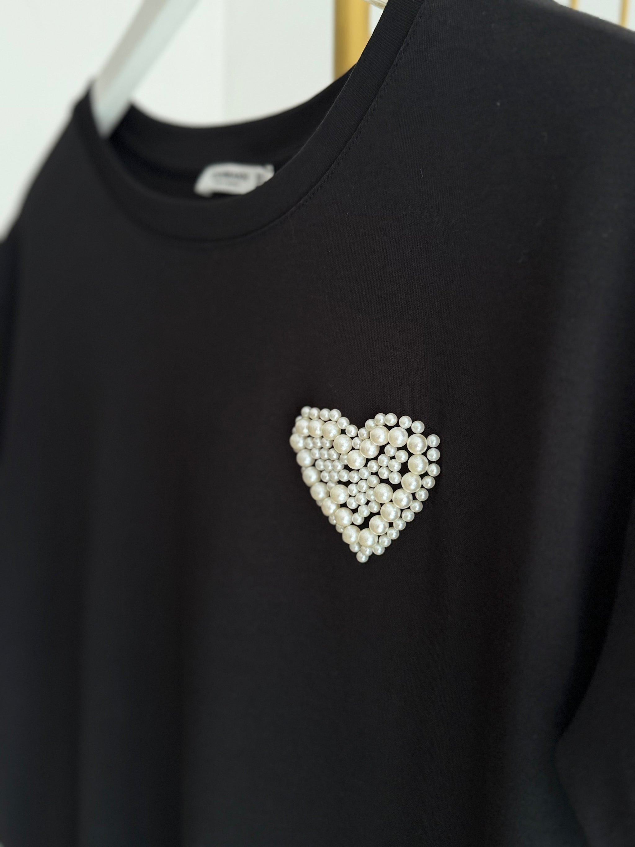 İncili Siyah Basic Tshirt