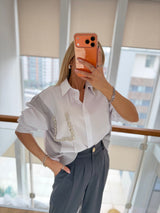 Taş Detaylı Premium Gömlek&Triko Beyaz&Gri