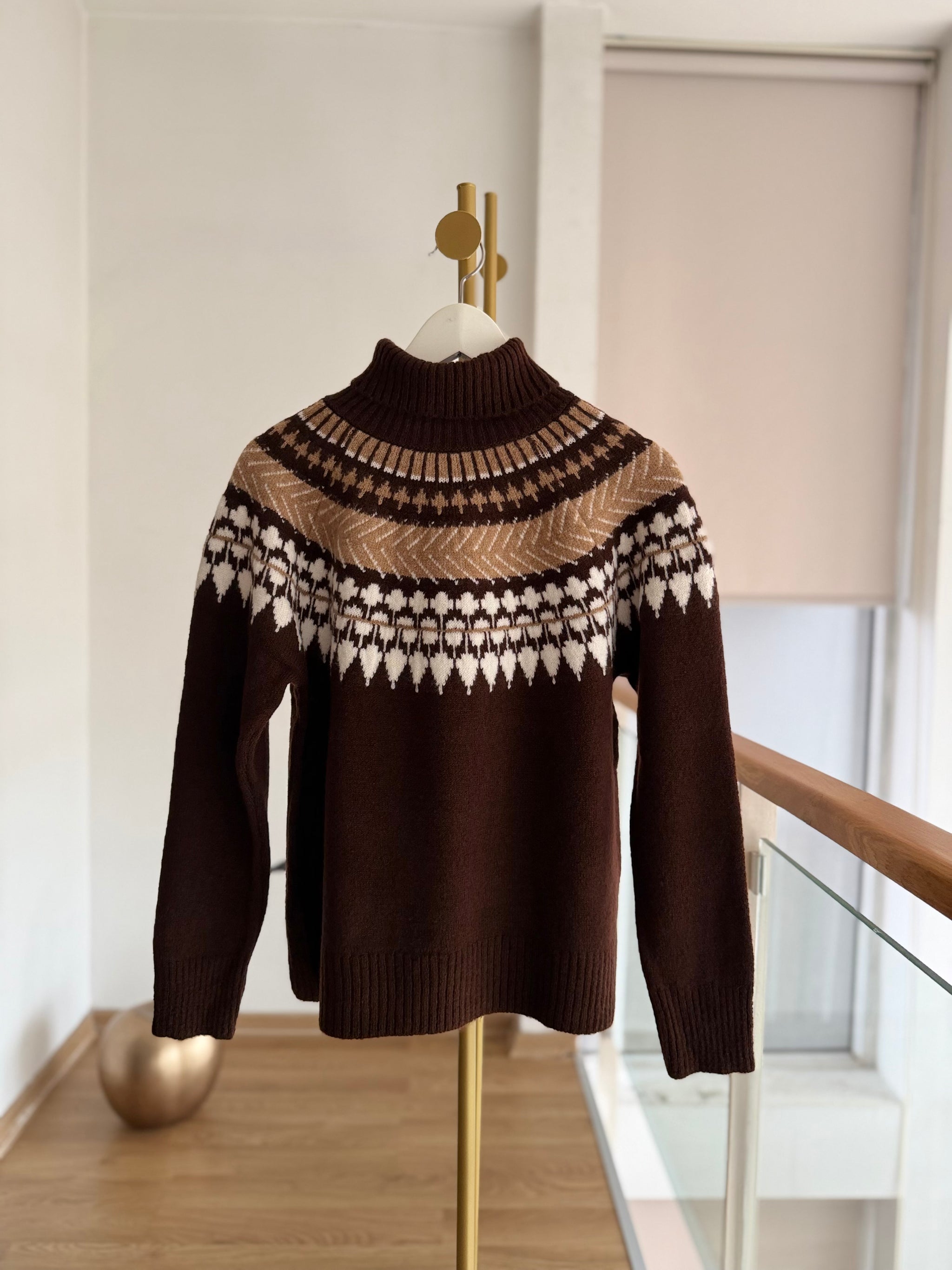 Lueur Concept Balıkçı Yaka Acı Kahve Triko