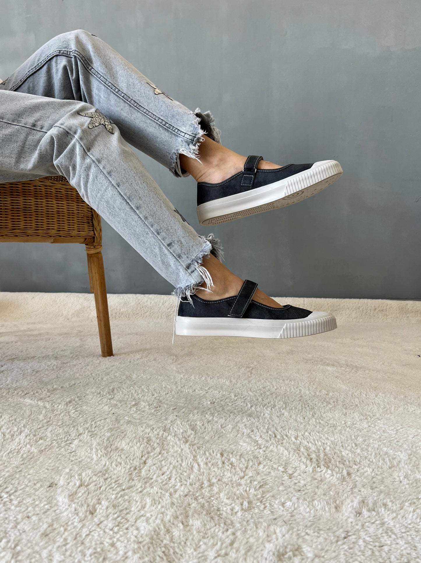 BLUU ANTRASİT JEAN MAVİ BANTLI BABET LOAFER