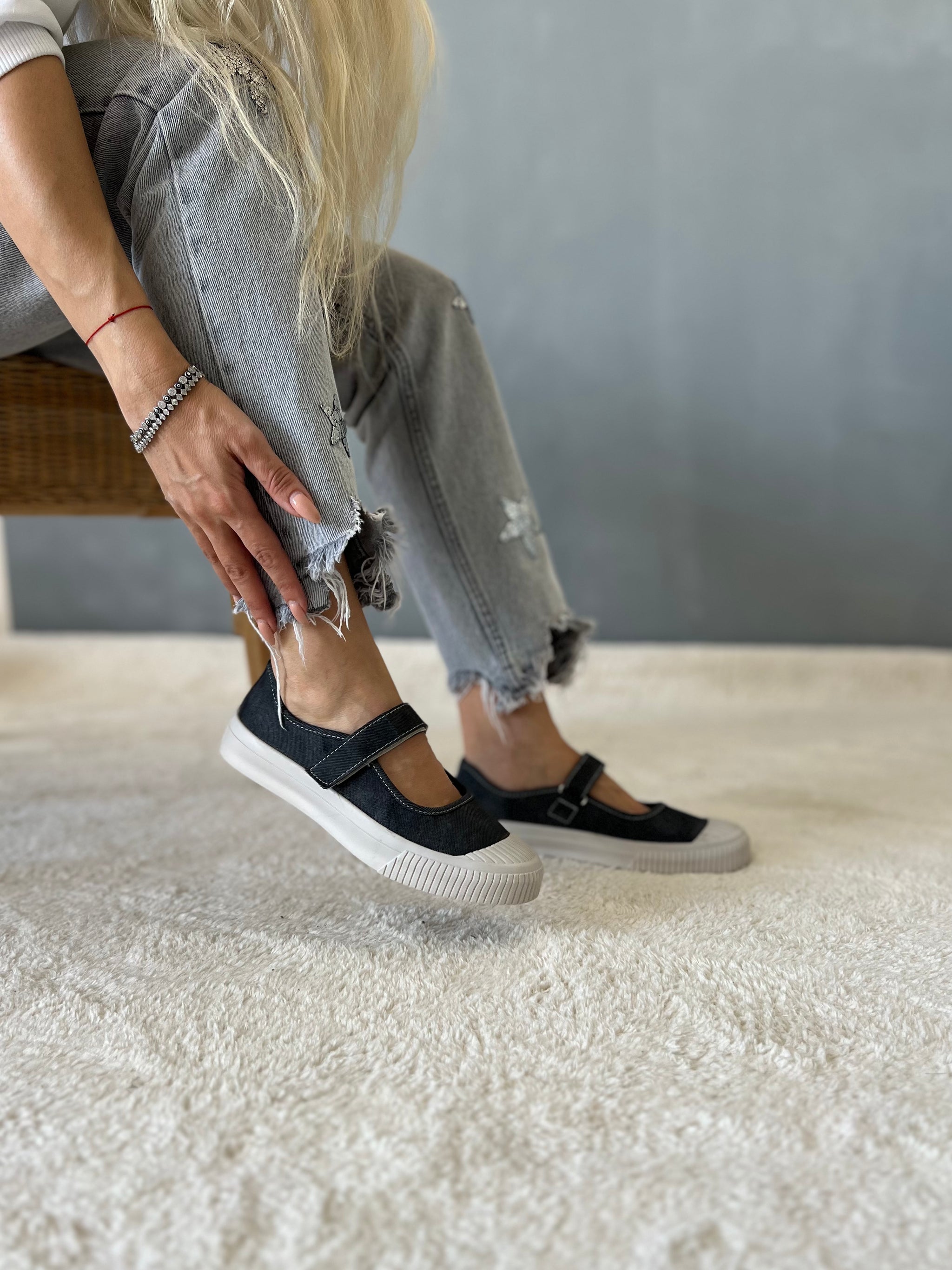 BLUU ANTRASİT JEAN MAVİ BANTLI BABET LOAFER