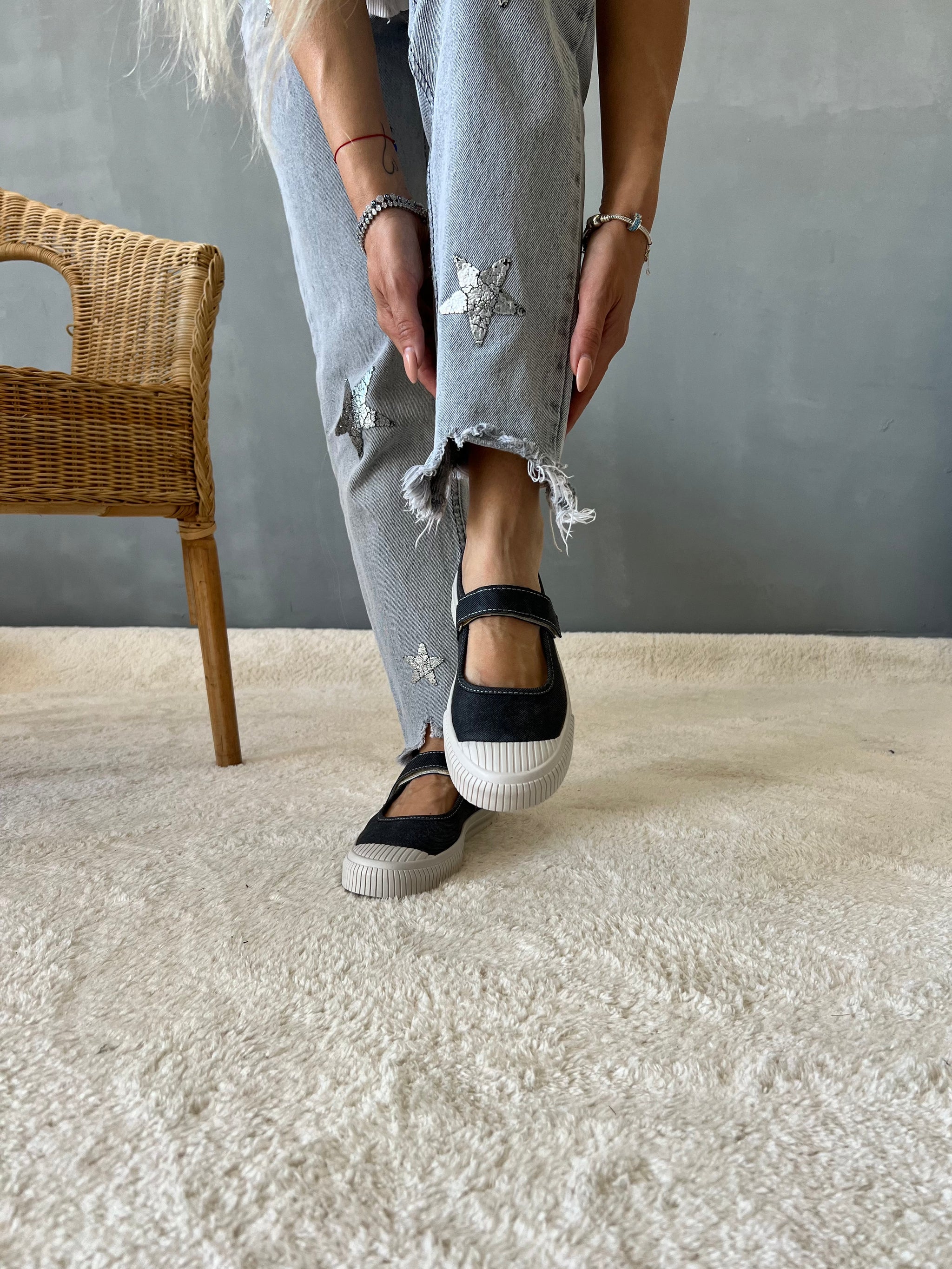 BLUU ANTRASİT JEAN MAVİ BANTLI BABET LOAFER