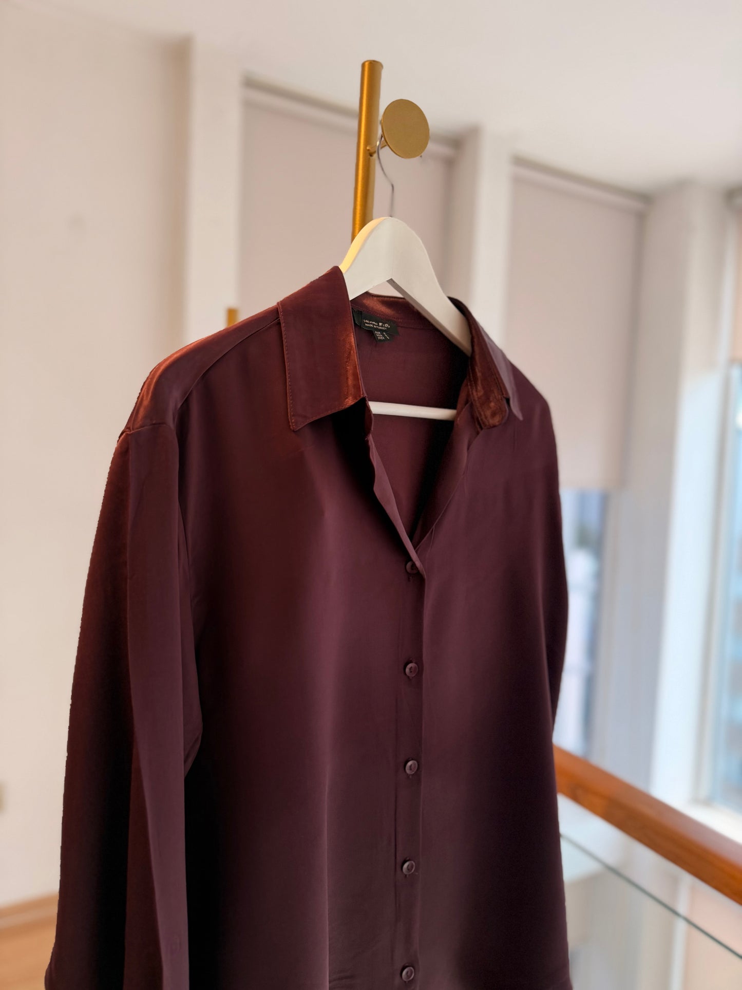 Mürdüm Dökümlü Pamuk Saten Gömlek