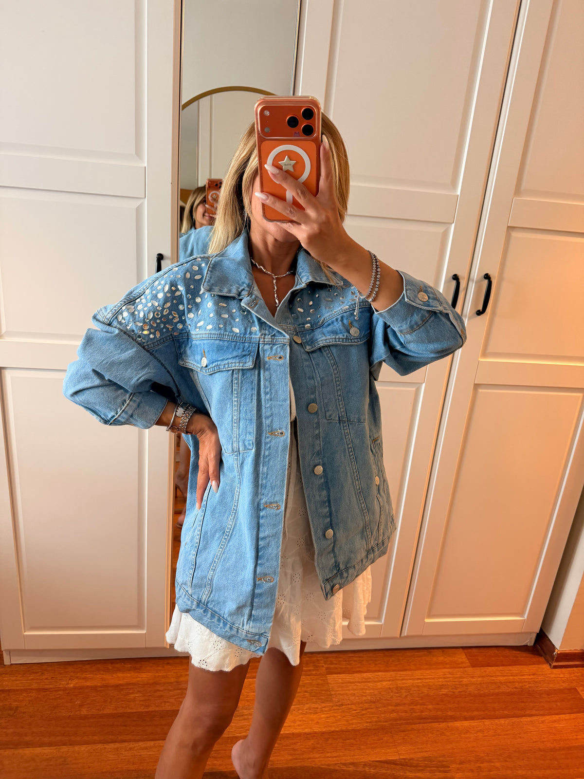 Oversize Premium Taş İşleme Jean Ceket