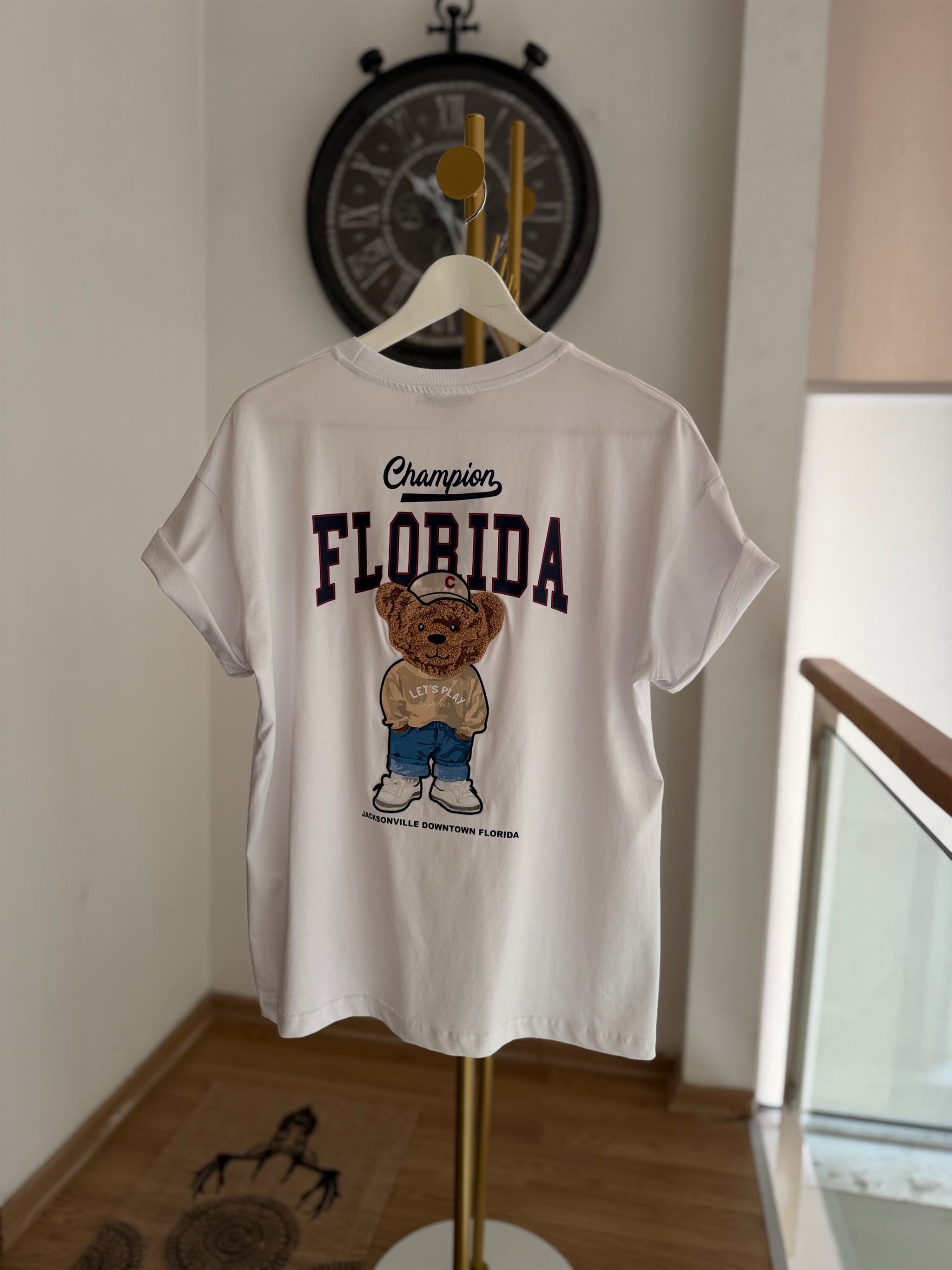 Florida Bear Beyaz Basic Tshirt