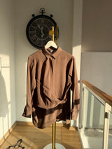 Gold Detaylı Premium Pamuklu Tencel Pastel Kahve Gömlek