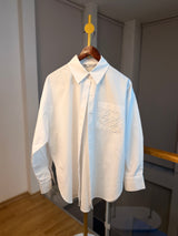 Cep İşlemeli Oversize Beyaz Gömlek