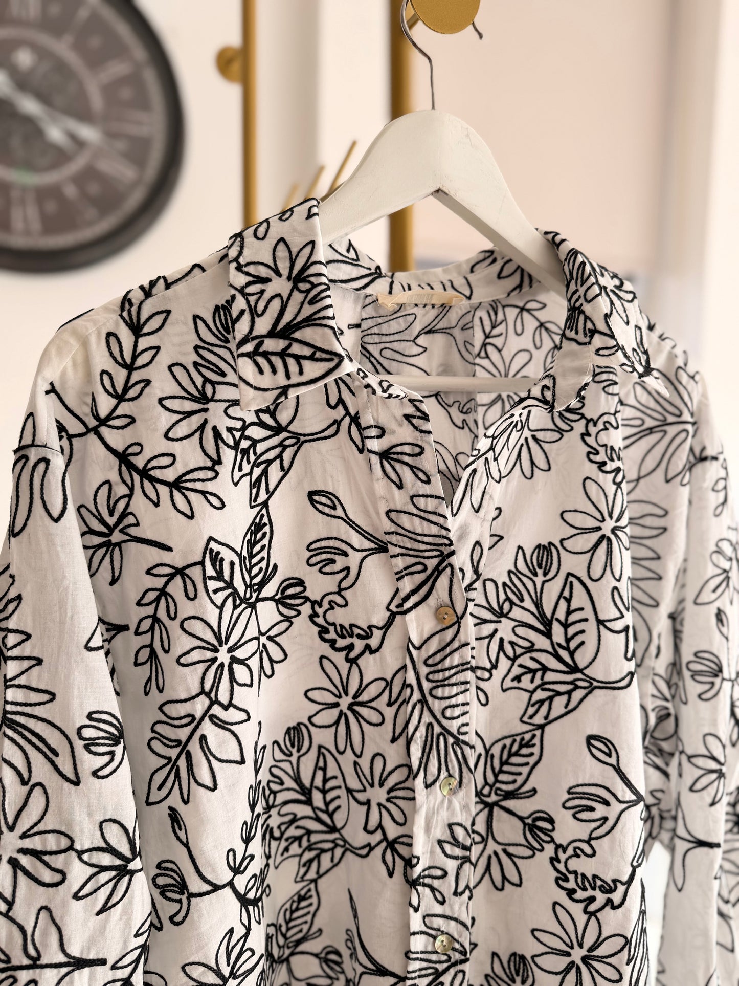 Nakışlı Keten Oversize Gömlek