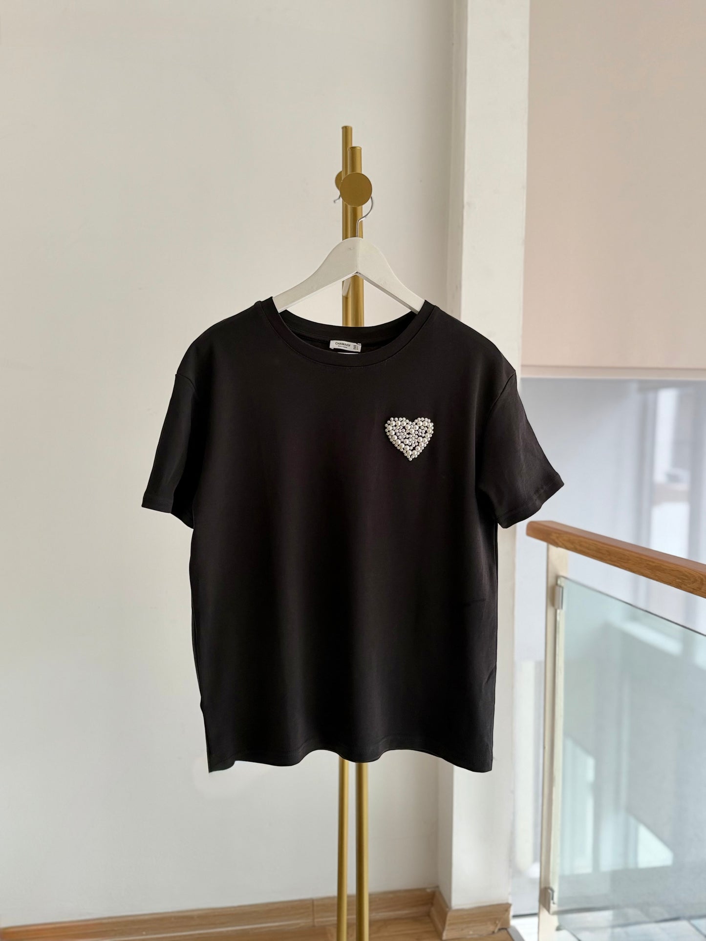 İncili Siyah Basic Tshirt