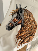 Taşlı Horse2 Tasarım İpek Saten Gömlek
