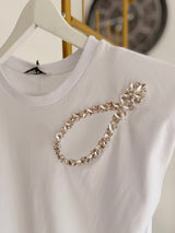 Taş Dekolte Detaylı Beyaz Bluz&Tshirt
