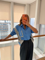 Taş Detaylı Premium Gömlek&Triko Mavi&Gri