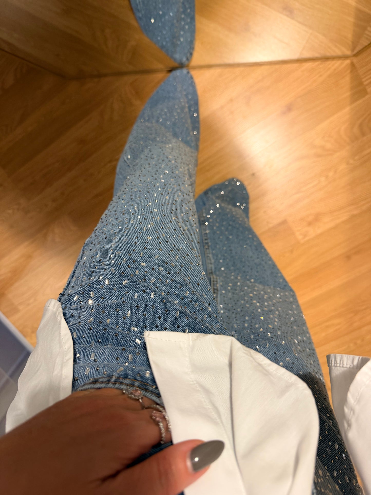 Baget Taşlı Yüksek Bel Palazzo Jean