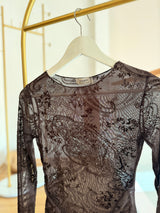 Acı Kahve Tül Desenli Şifon Bluz