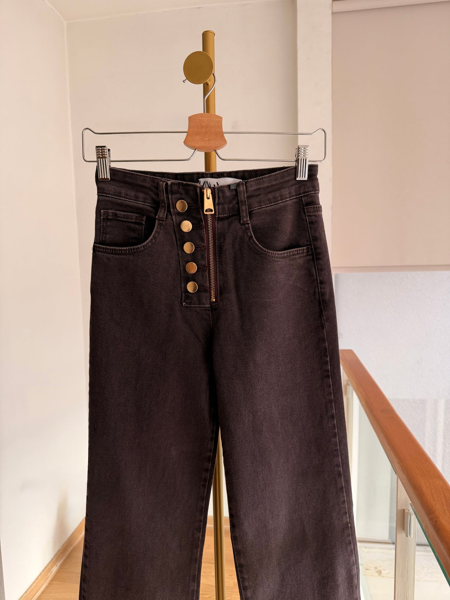 Yıkanmış Likralı Acı Kahve Fermuarlı Jean