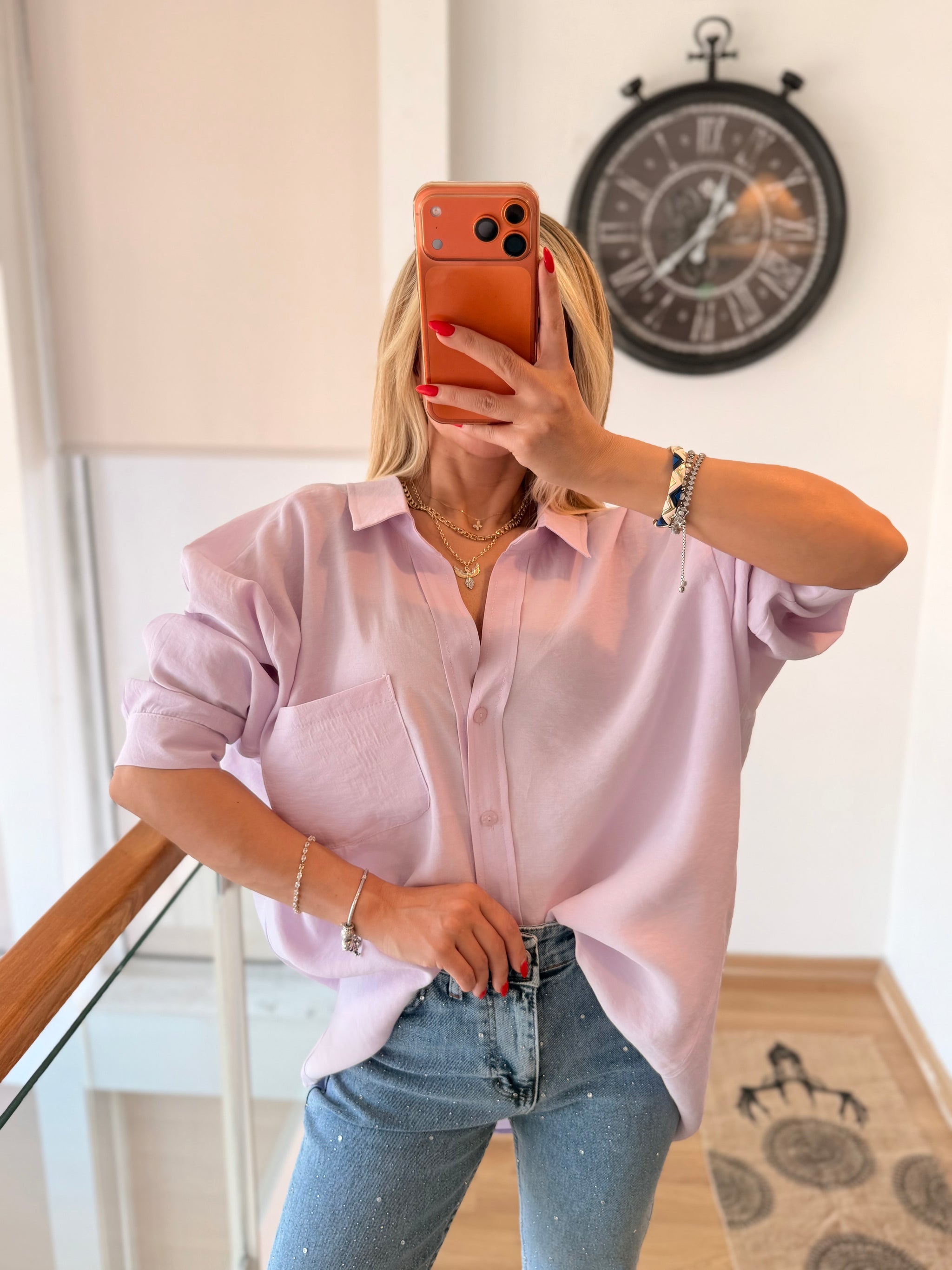 Premium %100 Pamuklu Pastel Pembe Dökümlü Gömlek