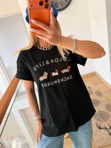 Köpek Figürlü Siyah Oversize Tshirt Color&Life
