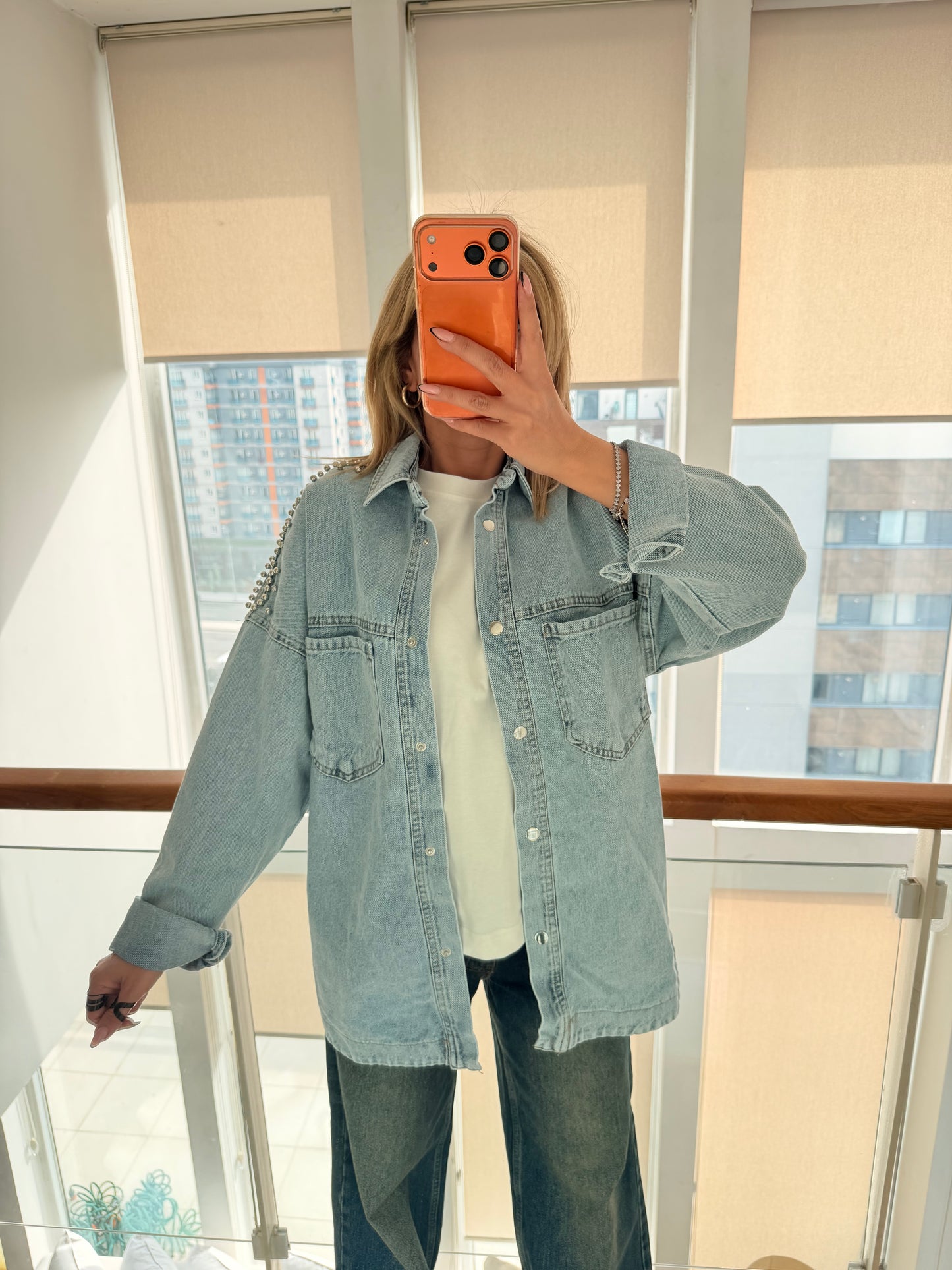 Zımba&Taş İşlemeli Jean Ceket