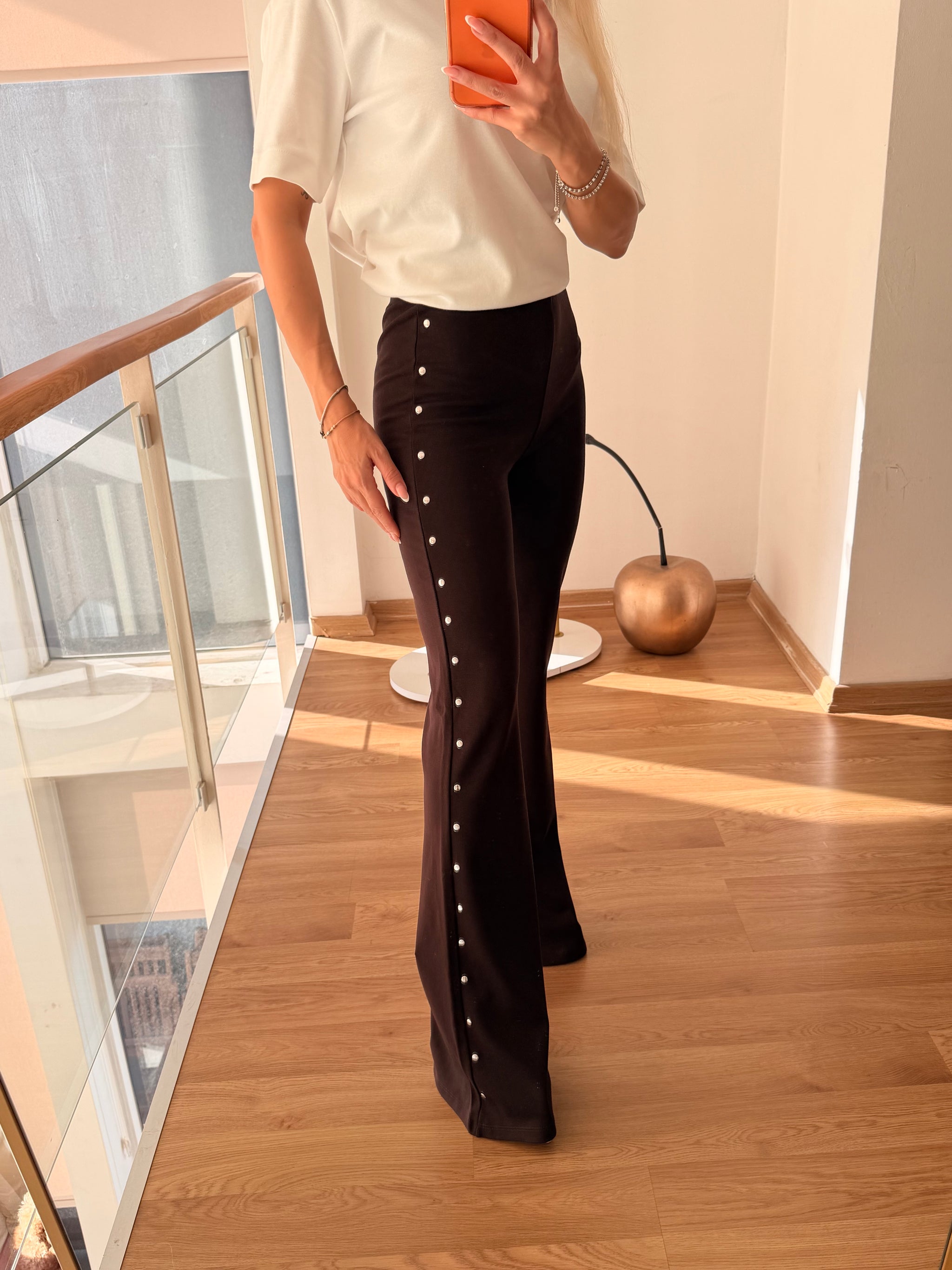 Acı Kahve Zımbalı İspanyol Paça Pantolon Tayt