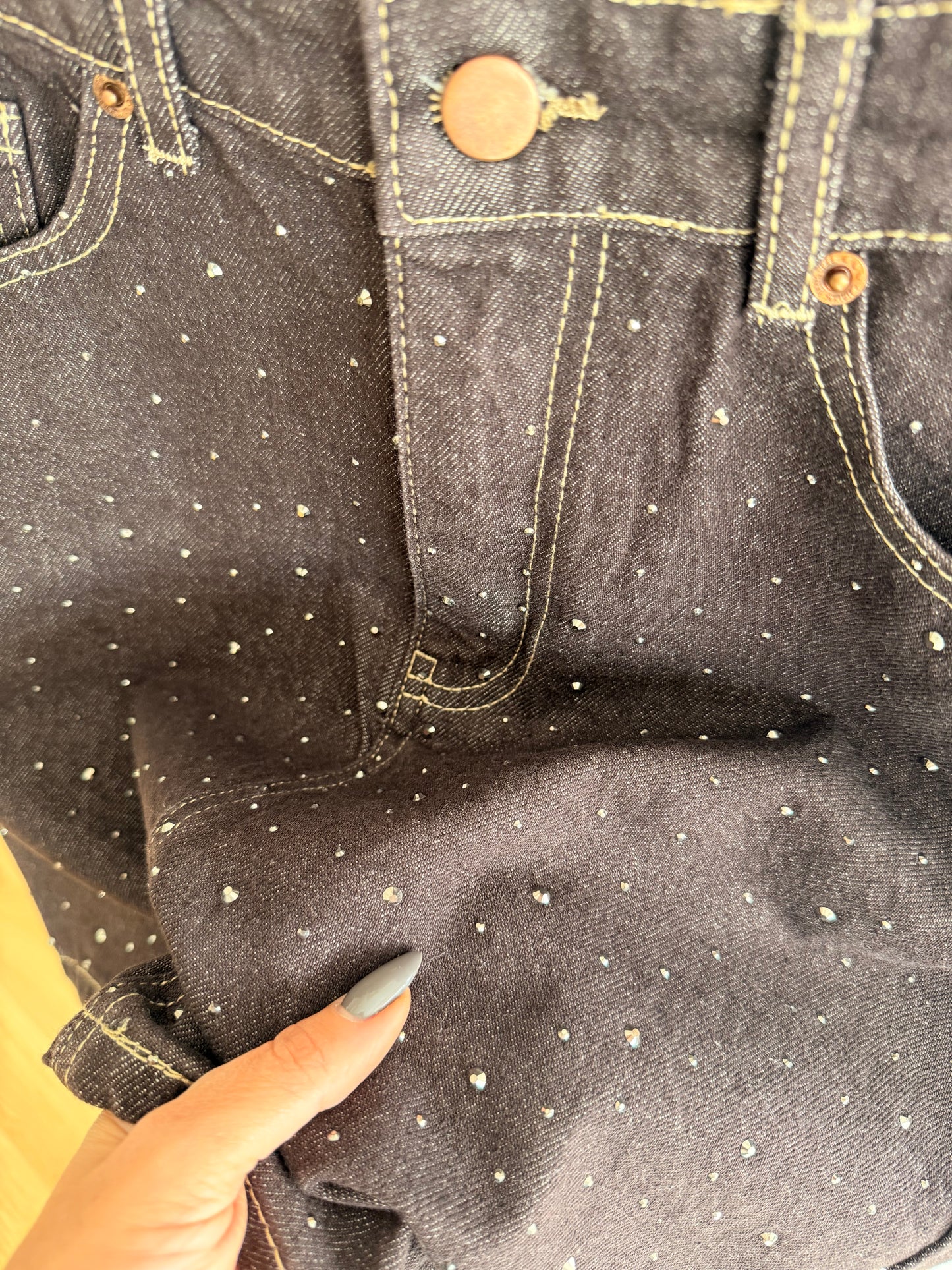 Acı Kahve Jean Taşlı Mini Etek