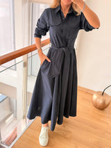 Lacivert Cepli Uzun Elbise