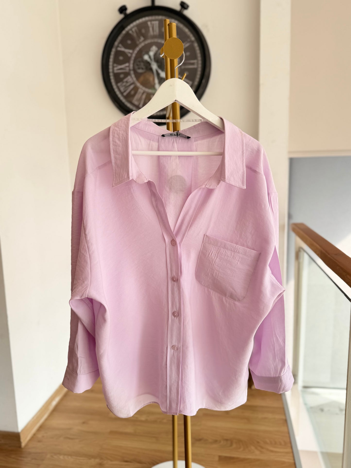 Premium %100 Pamuklu Pastel Pembe Dökümlü Gömlek
