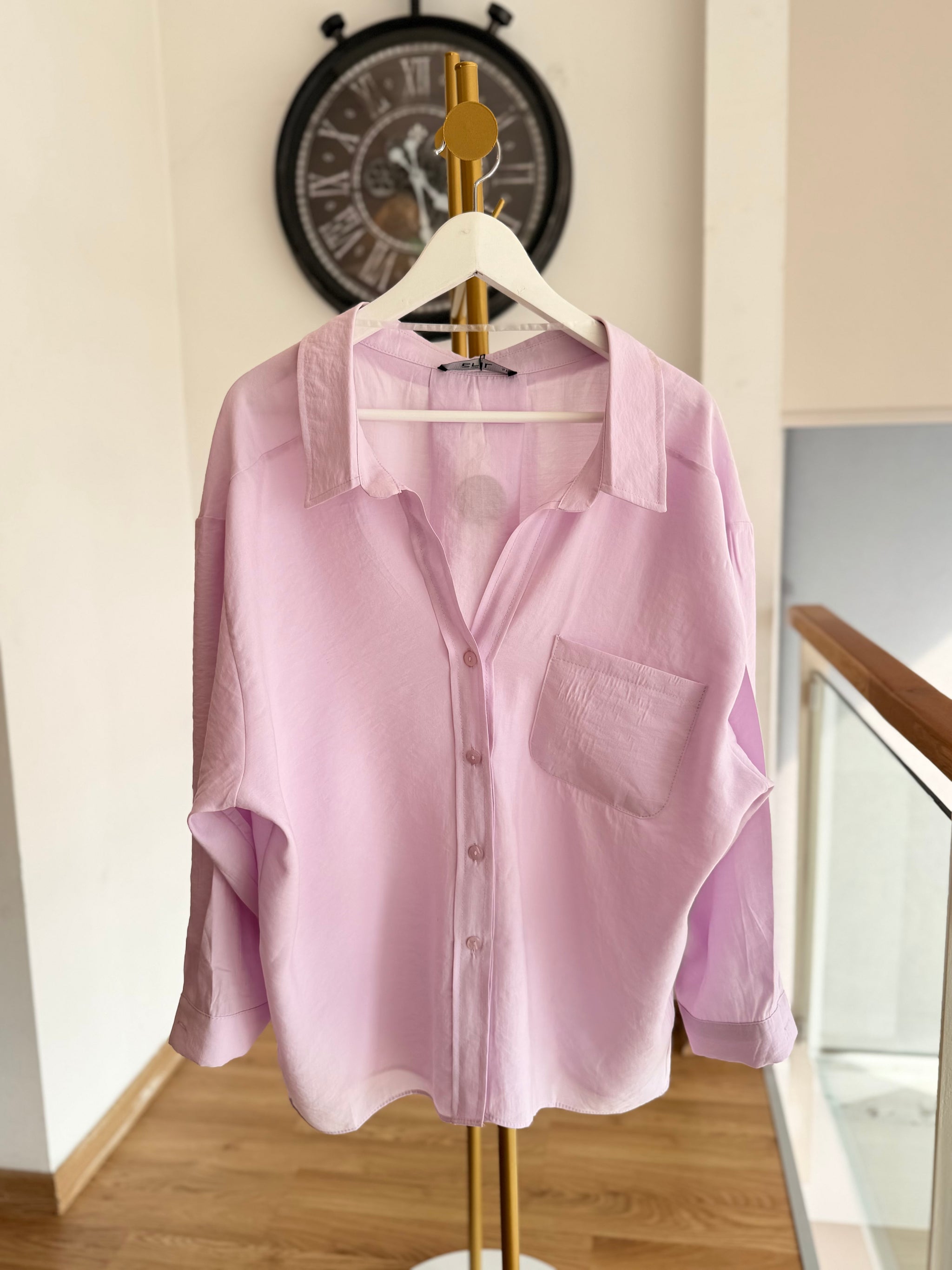Premium %100 Pamuklu Pastel Pembe Dökümlü Gömlek