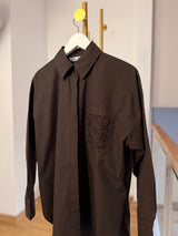 Cep İşlemeli Oversize Acı Kahve Gömlek