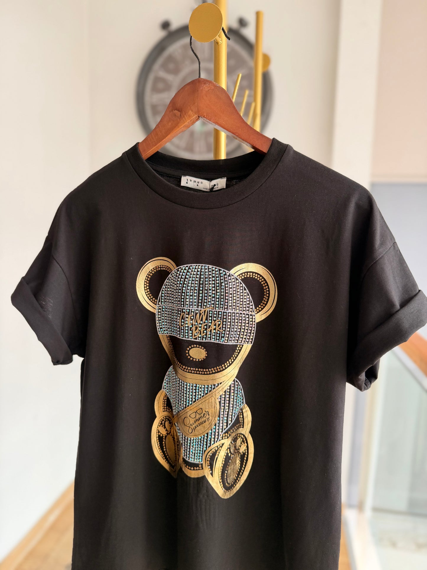 Shiny Bear %100 Cotton Siyah Tshirt