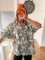 Nakışlı Keten Oversize Gömlek