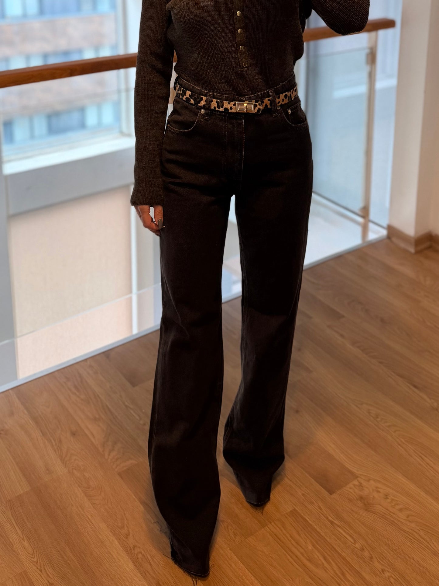 Yüksel Bel Acı Kahve Jean Pantolon