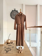 Lueur Concept Kemerli Uzun Elbise Sütlü Kahve