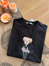 Kürklü Cool Bear Siyah Tshirt