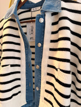 Denim Triko Çizgili Kalın Hırka