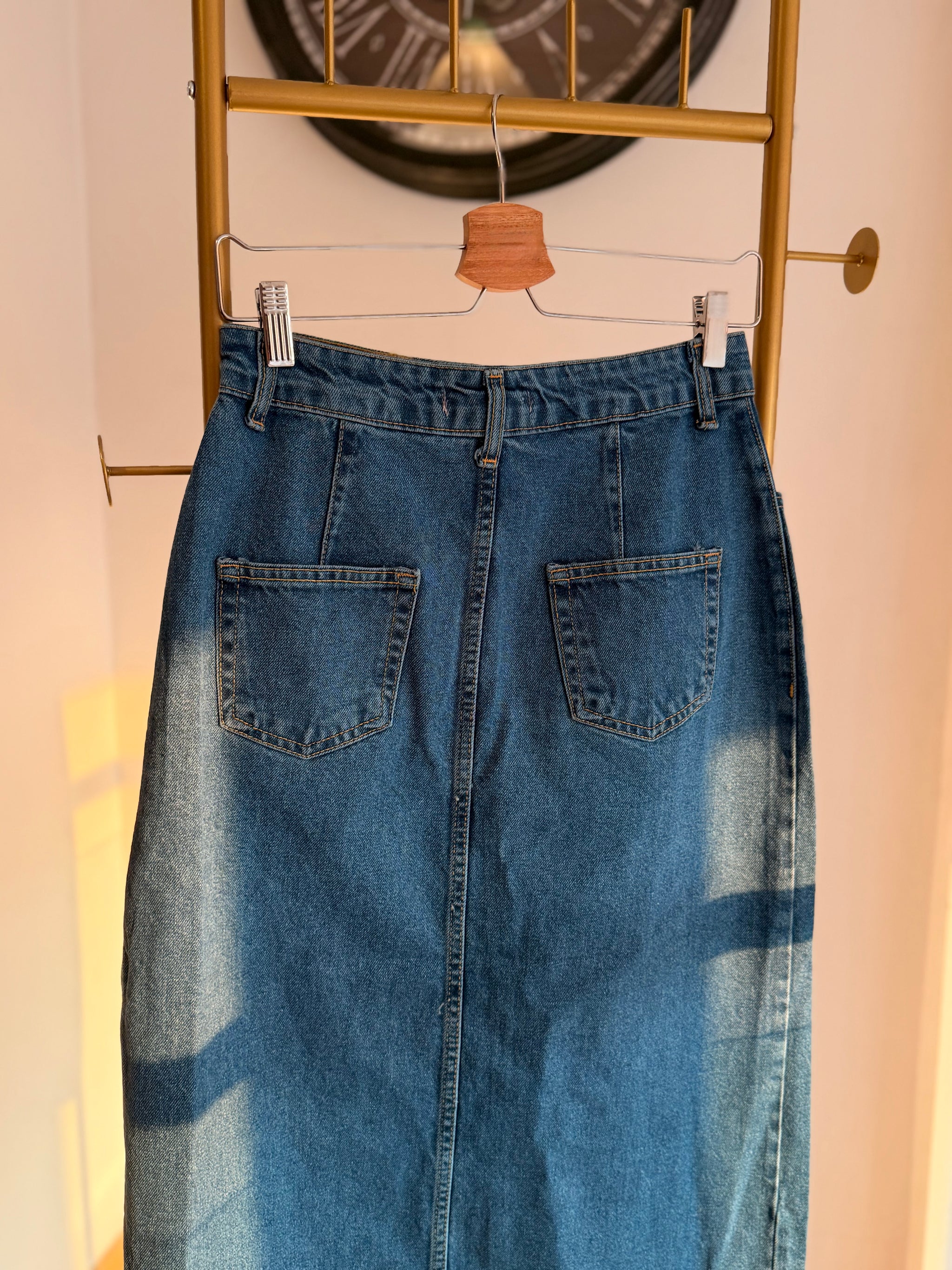 Yan Yırtmaçlı Jean Uzun Etek