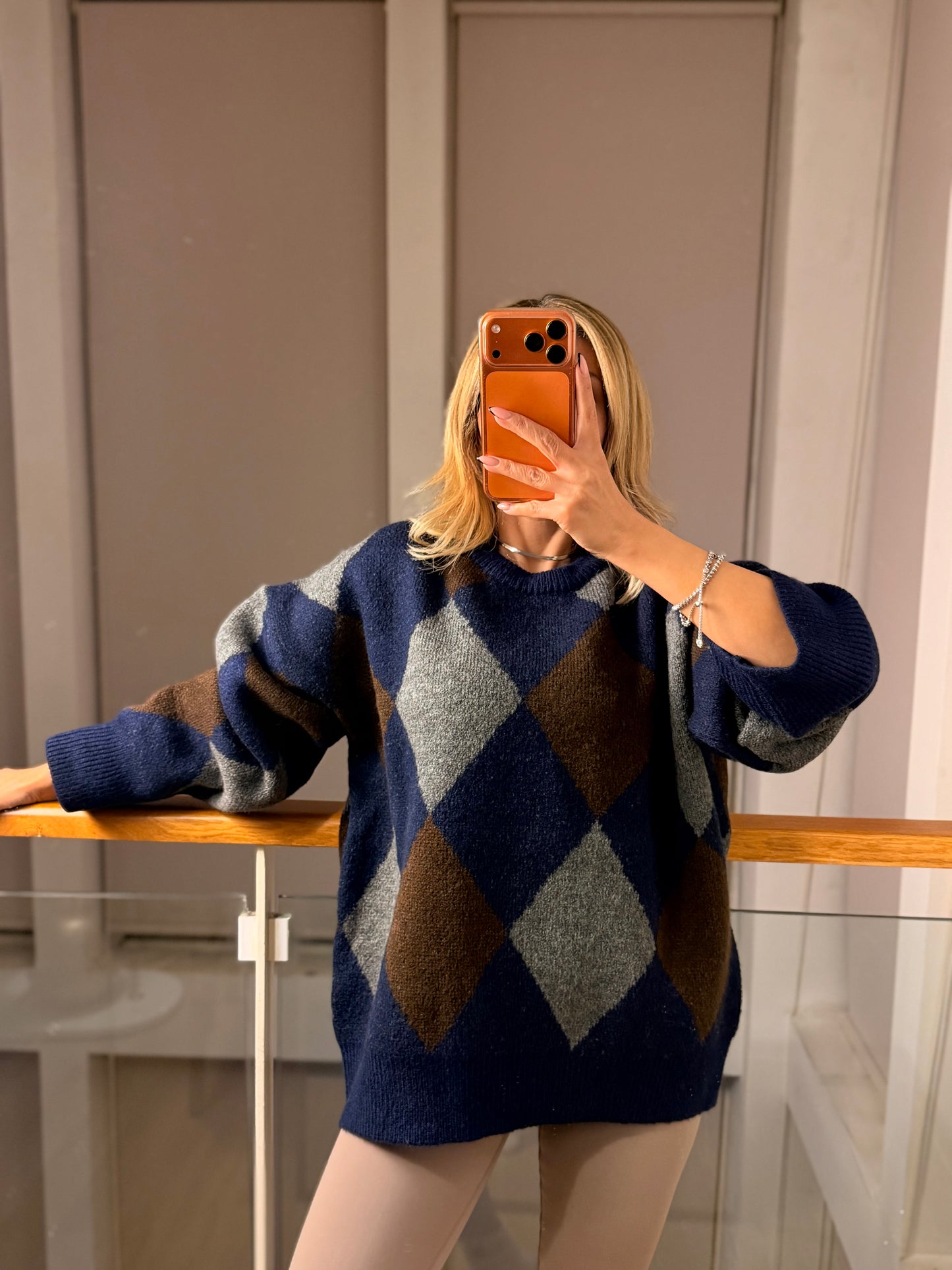 Baklava Desen Oversize Triko Kazak